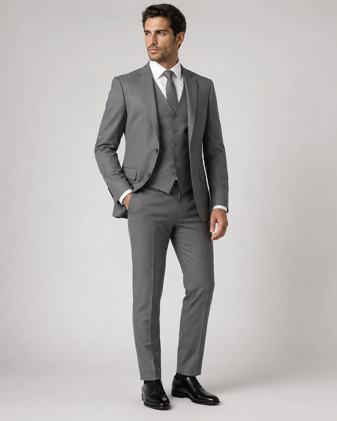 Charcoal Grey 3-Piece Suit Set for Men – Custom Tailored with Shirt and Tie