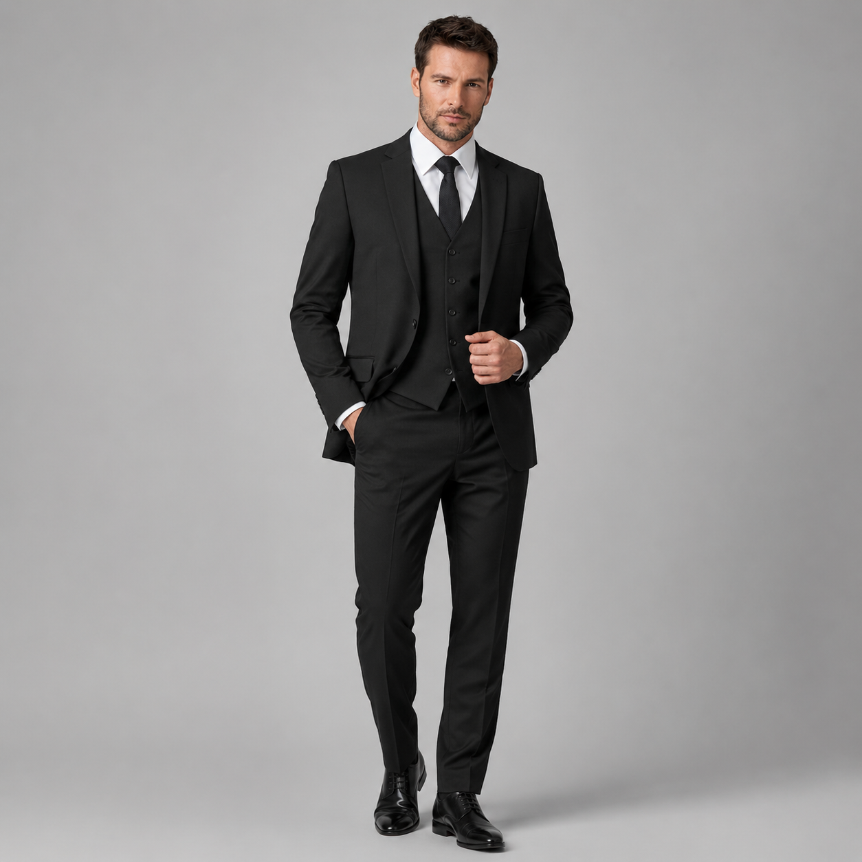 Black 3-Piece Suit Set for Men – Custom Tailored with Shirt and Tie