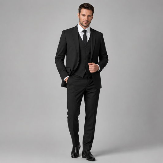 Black 3-Piece Suit Set for Men – Custom Tailored with Shirt and Tie