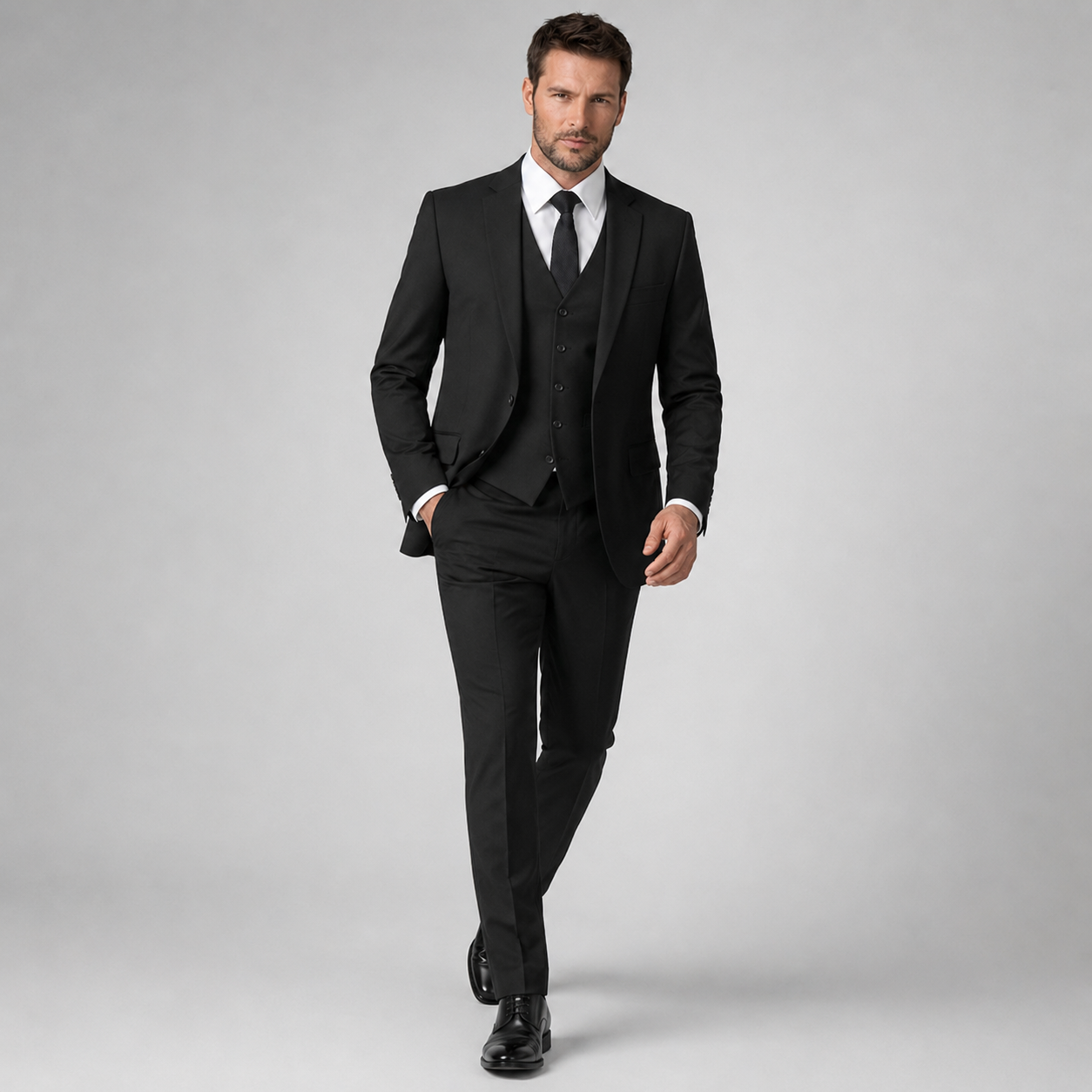 Black 3-Piece Suit Set for Men – Custom Tailored with Shirt and Tie