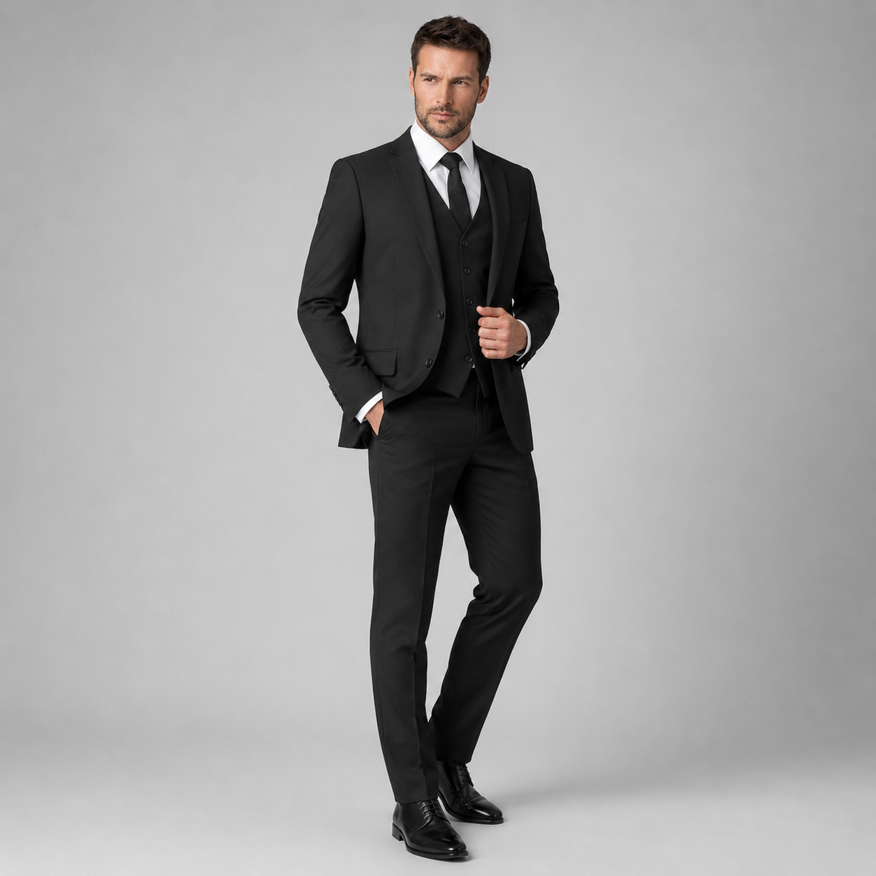 Black 3-Piece Suit Set for Men – Custom Tailored with Shirt and Tie