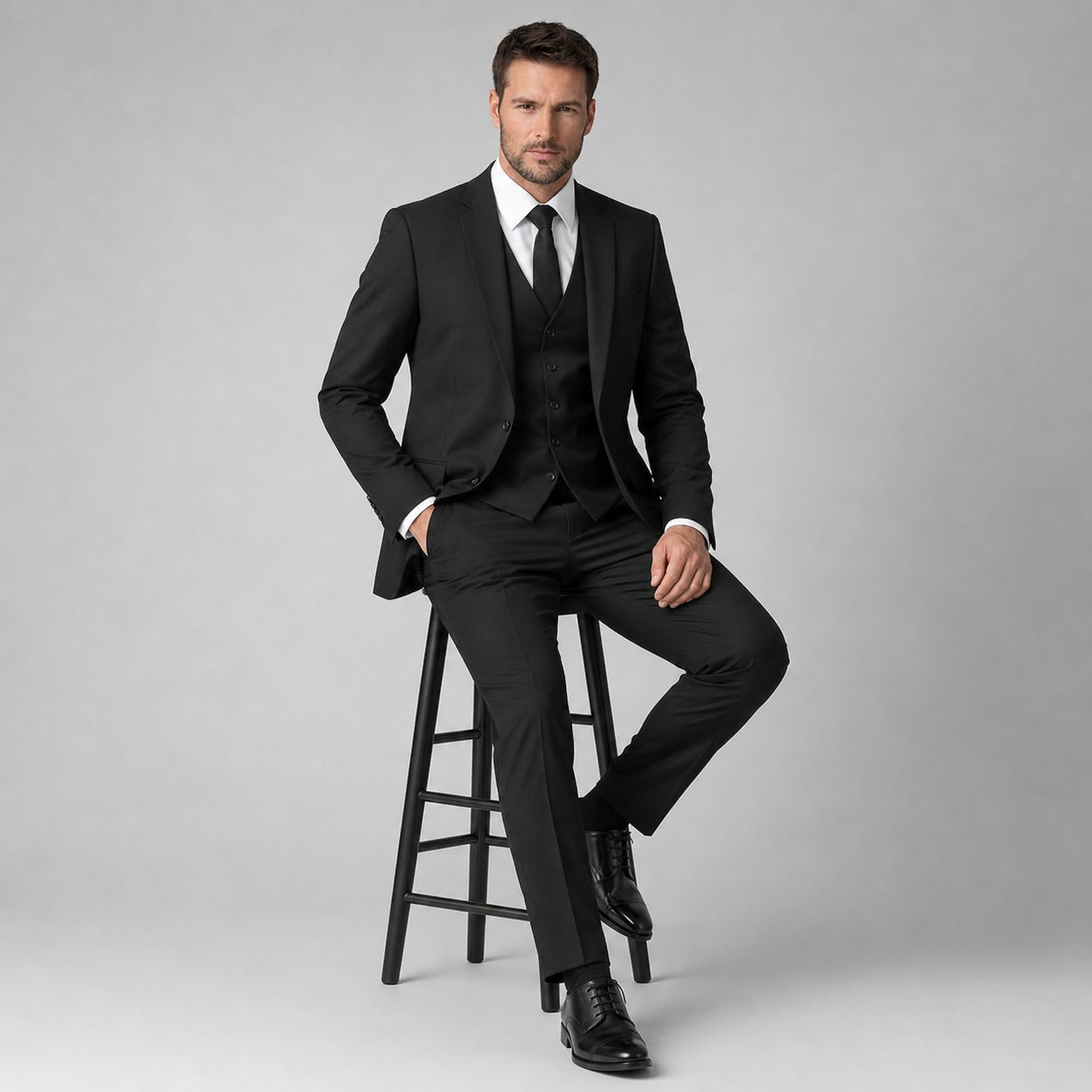 Black 3-Piece Suit Set for Men – Custom Tailored with Shirt and Tie