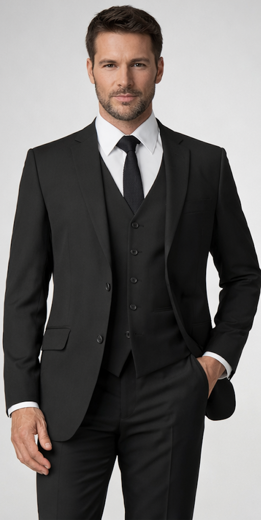 Black 3 Piece Suit Set for Men Custom Tailored with Shirt and Tie