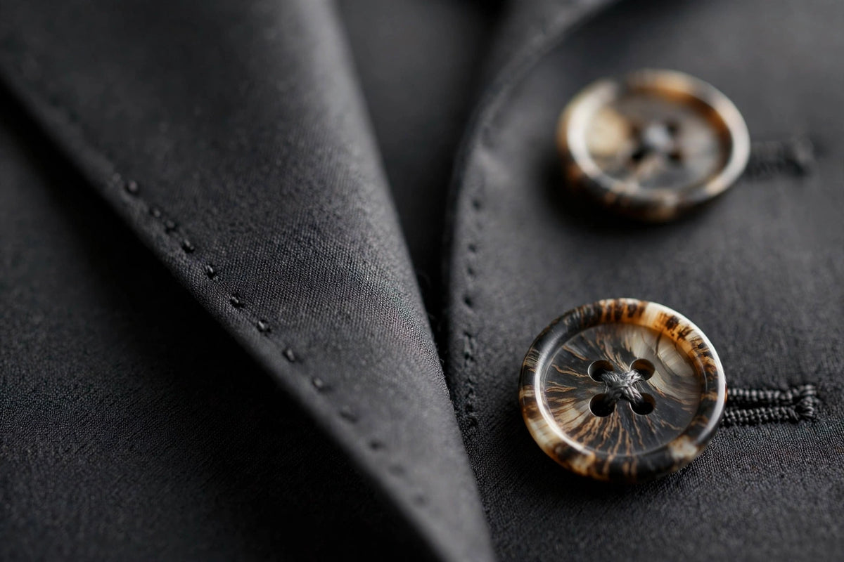Charcoal Grey men's three-piece suit — suiting fabric detail