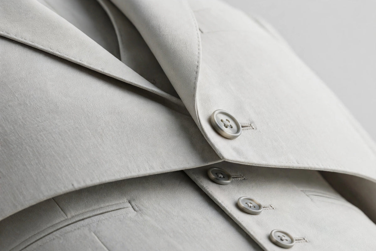Light Grey men's three-piece suit — fabric detail close-up