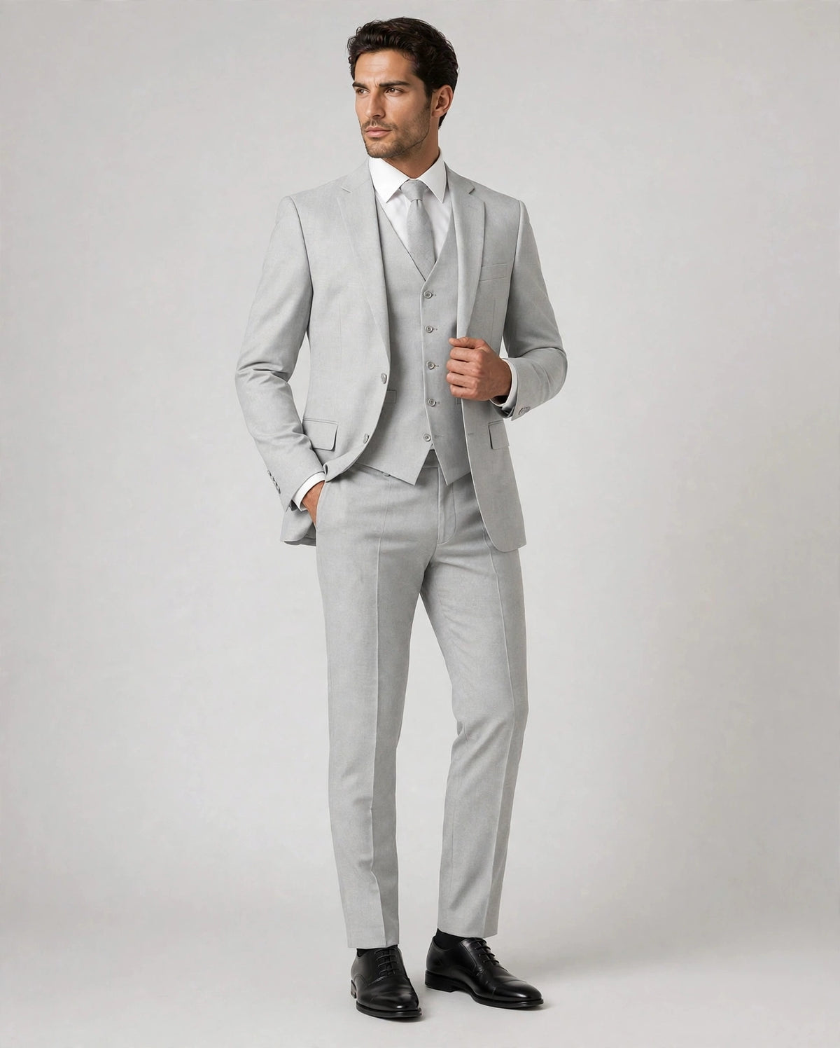 Light Grey men's three-piece suit — model front view