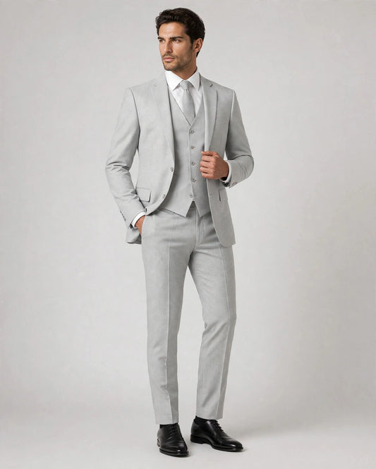 Light Grey men's three-piece suit — model front view