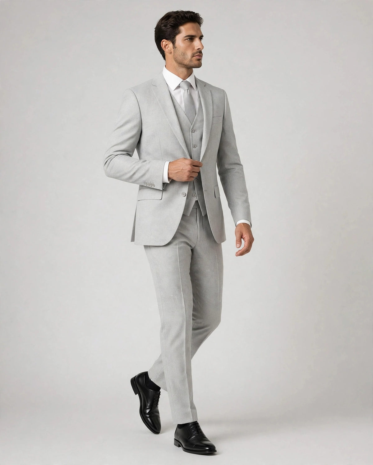 Light Grey men's three-piece suit — model alternate view