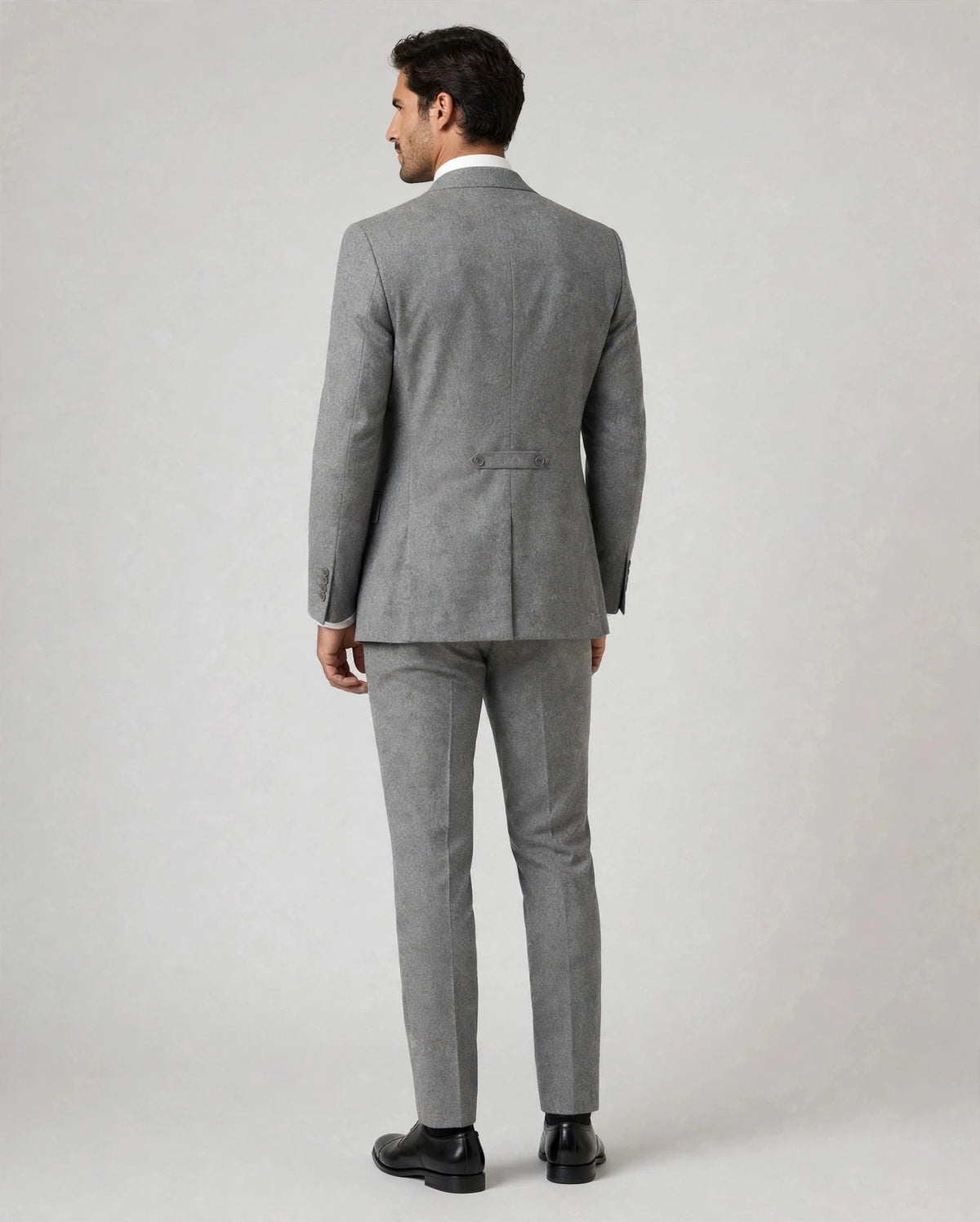 Medium Grey men's three-piece suit — back view on model