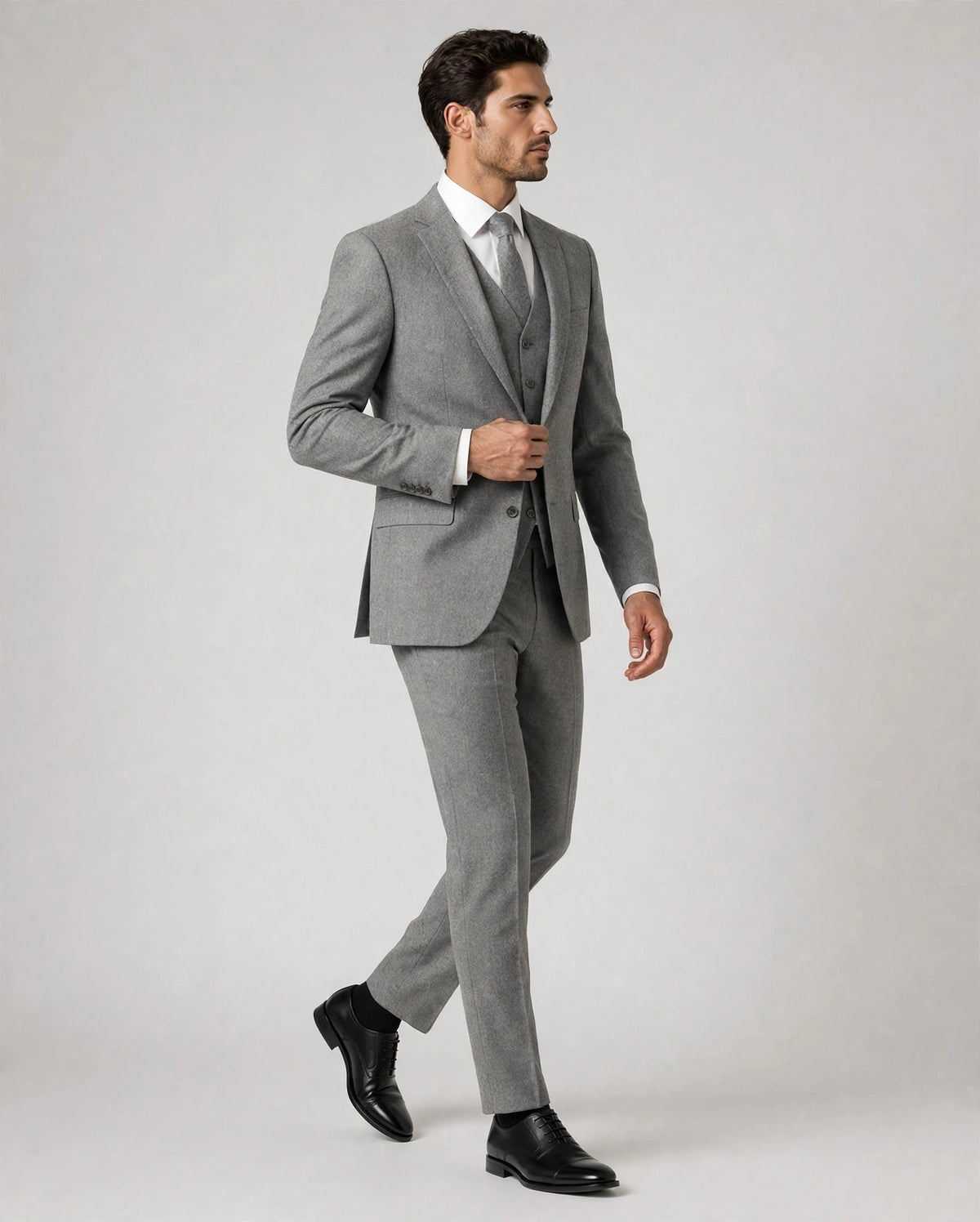 Medium Grey men's three-piece suit — model alternate view
