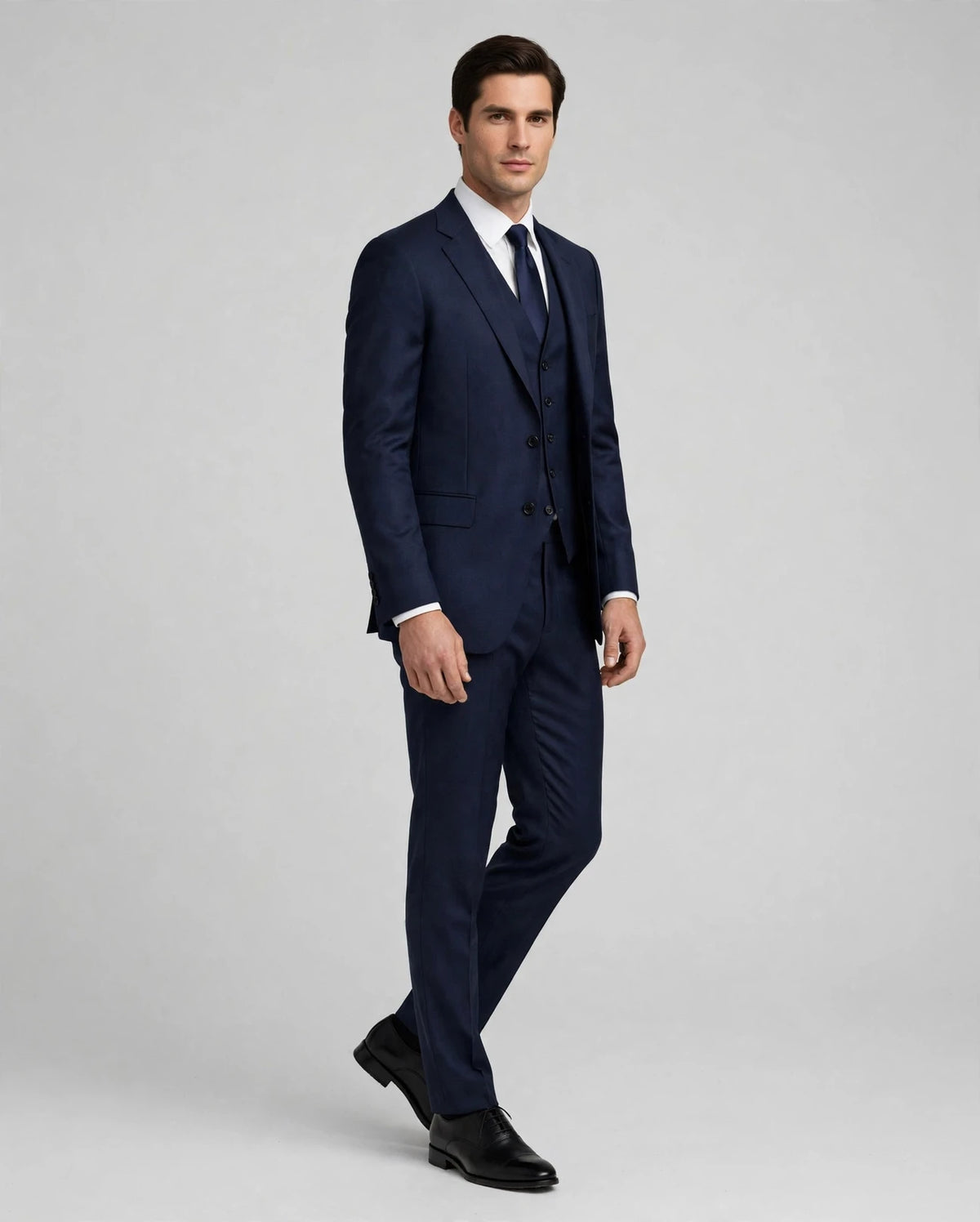 Navy Blue men's three-piece suit — alternate model pose