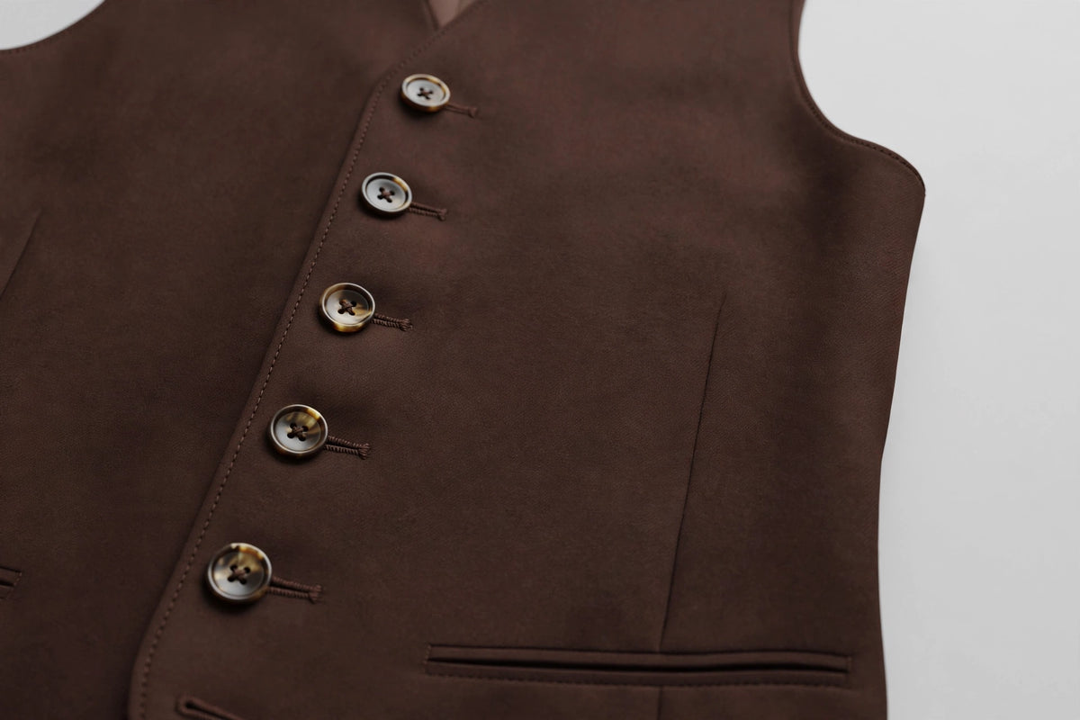 Chocolate Brown men's vest — button detail