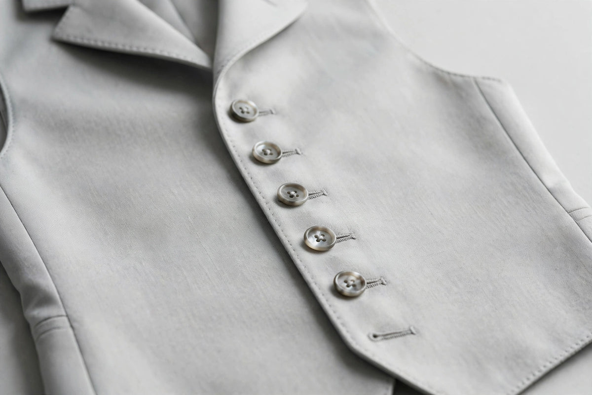 Light Grey men's vest — button detail
