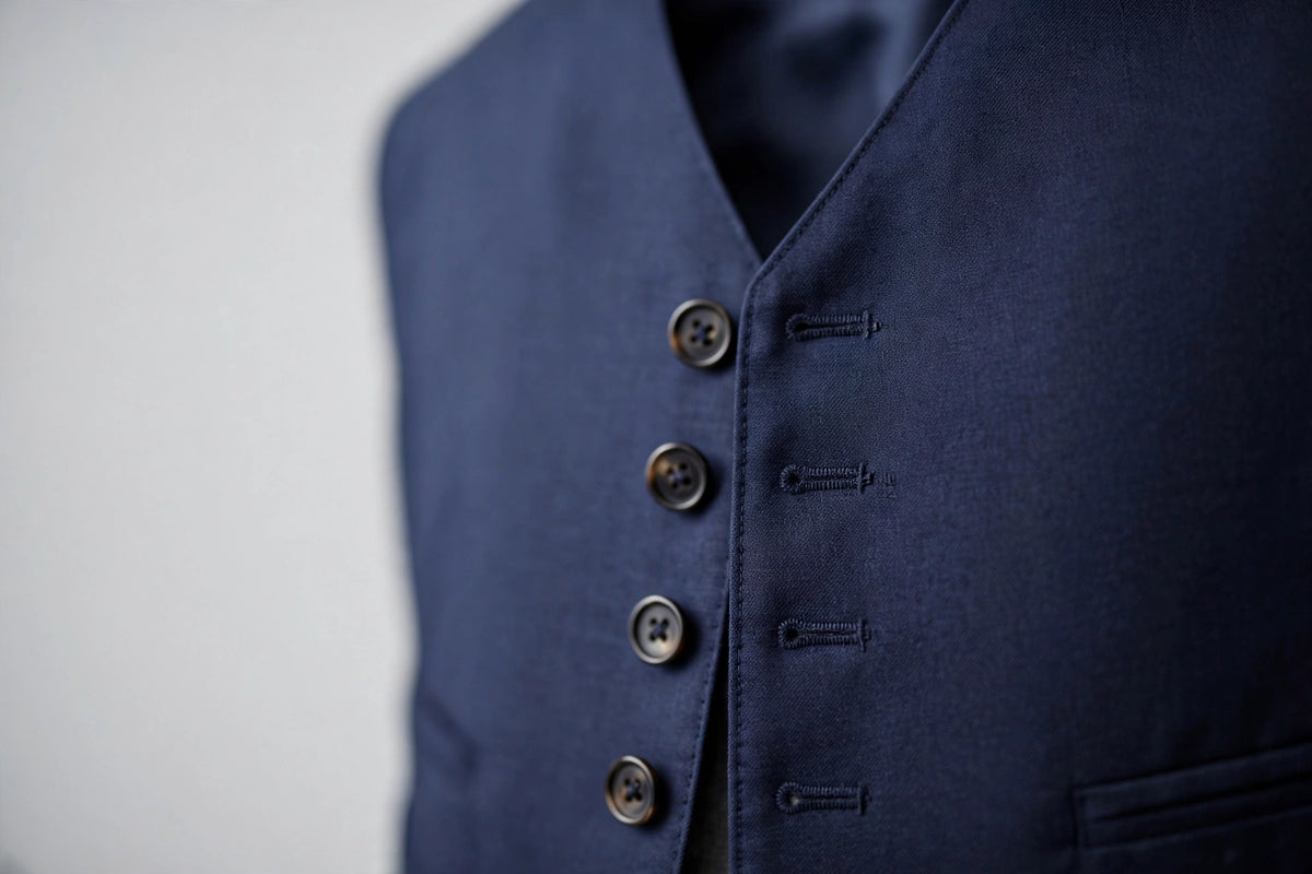 Navy Blue men's vest — button detail